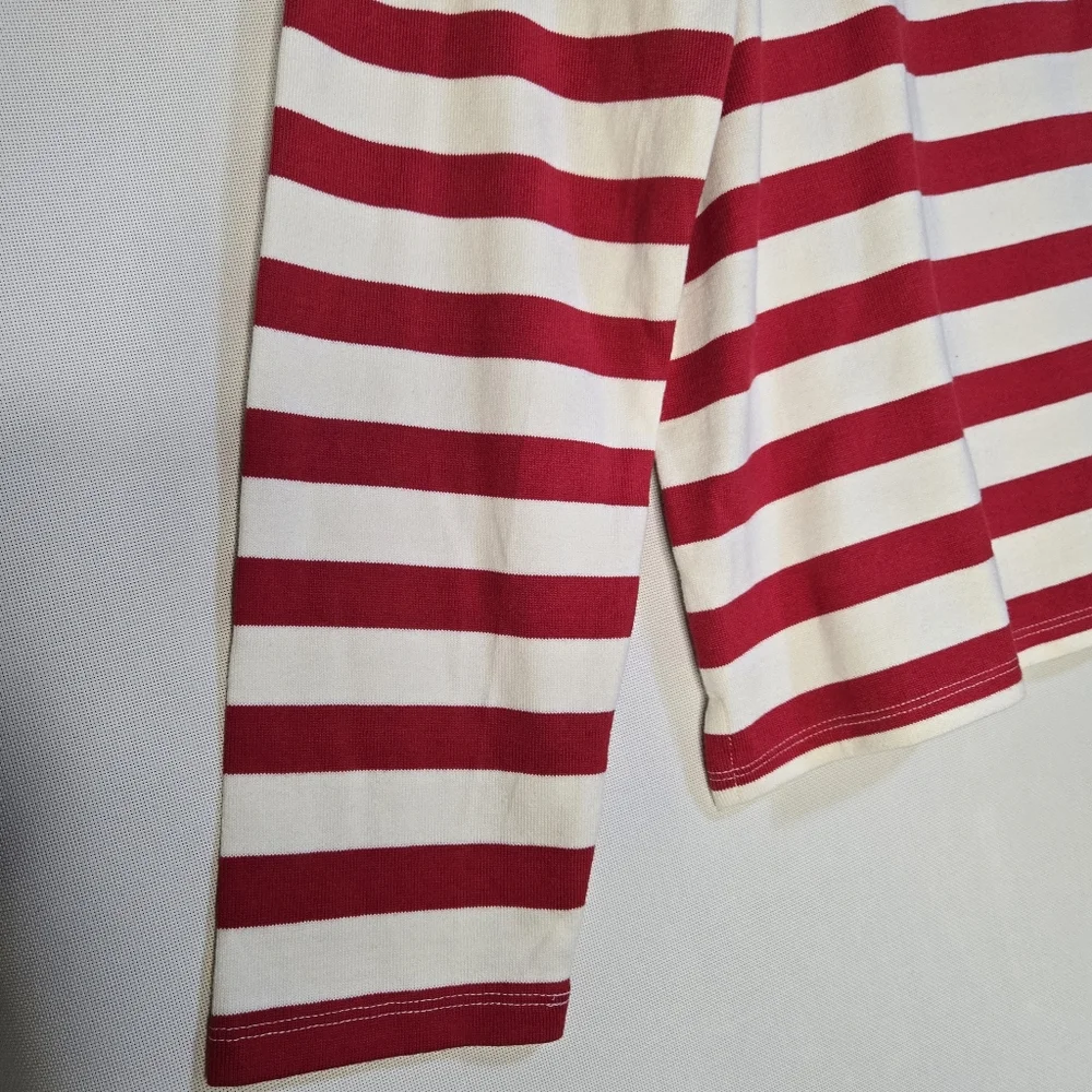 Talbots Red & White Striped Long Sleeve Pullover Top With ❤️ L'Amour Detail NWT - Picture 9 of 11
